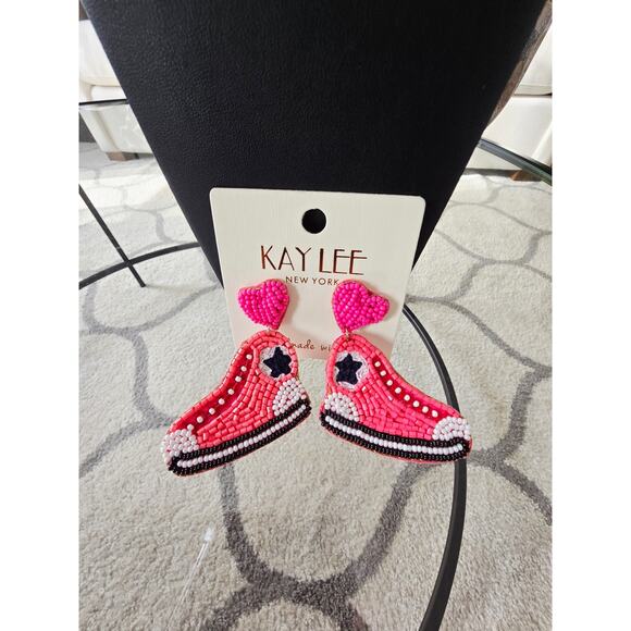 Kay Lee Pink Beaded Sneaker Earrings New - Picture 4 of 4